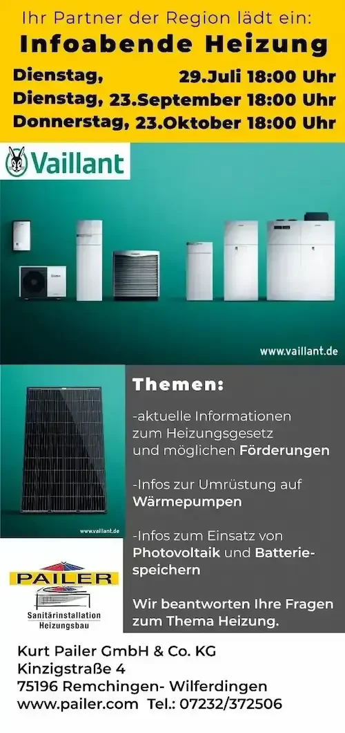 Informationsflyer über Veranstaltungen zu Heizungs- und Sanitärsystemen.
