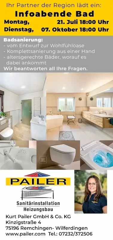 Informationsflyer über Veranstaltungen zu Heizungs- und Sanitärsystemen.
