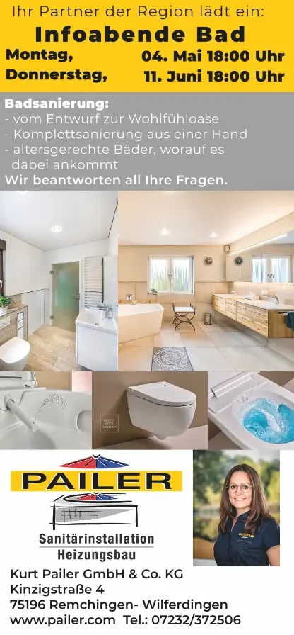 Informationsflyer über Veranstaltungen zu Heizungs- und Sanitärsystemen.