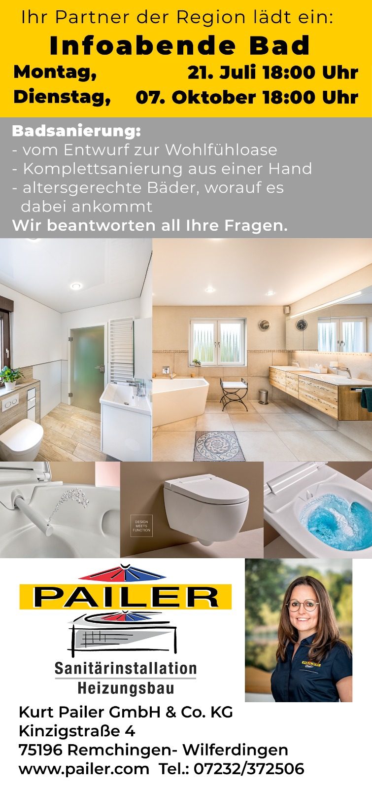 Informationsflyer über Veranstaltungen zu Heizungs- und Sanitärsystemen.