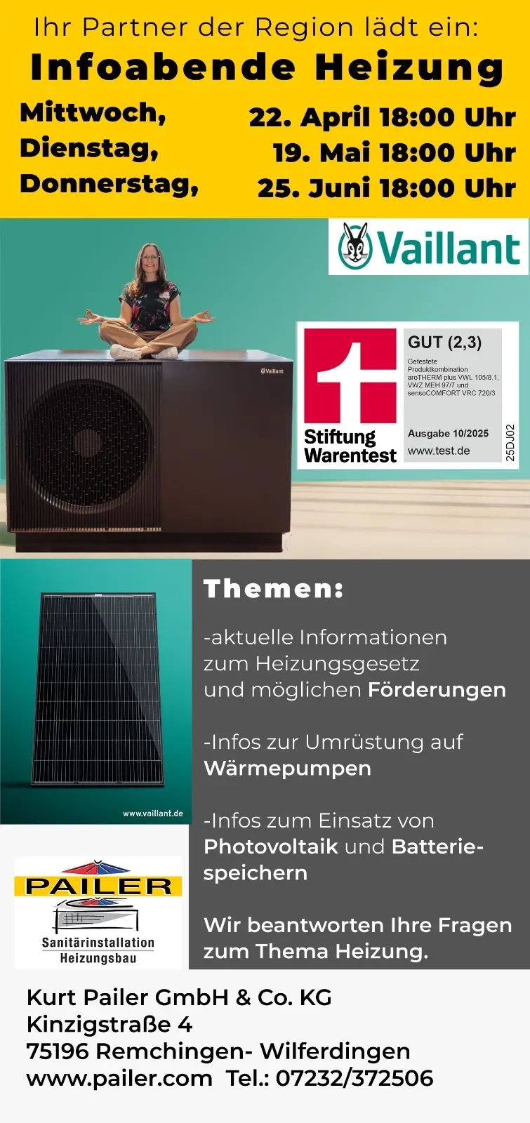 Informationsflyer über Veranstaltungen zu Heizungs- und Sanitärsystemen.